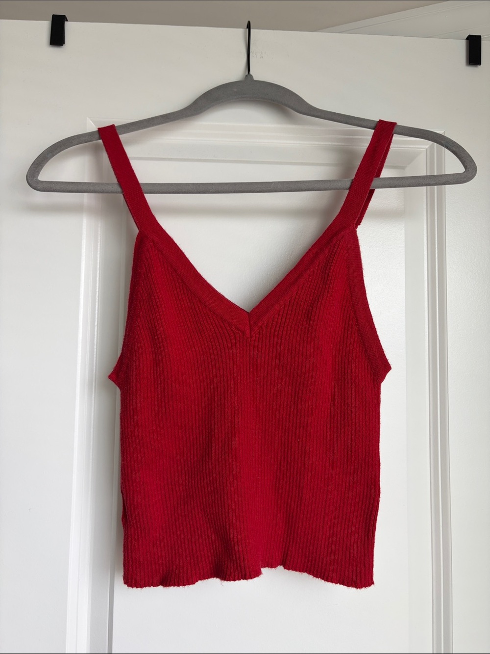 Brandy Melville Red Ribbed V-Neck Camisole
